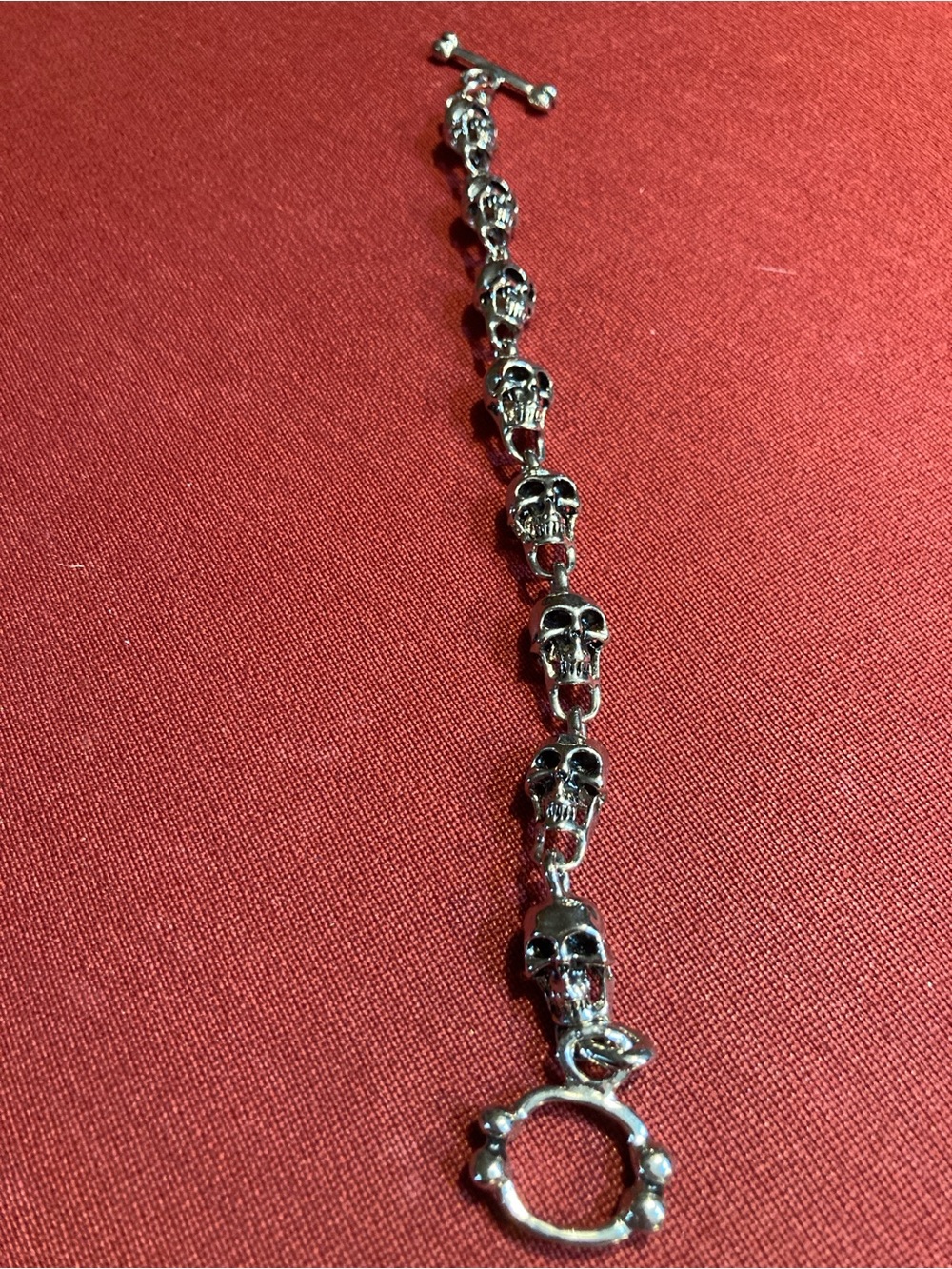 Silver Tone Skull Link Bracelet